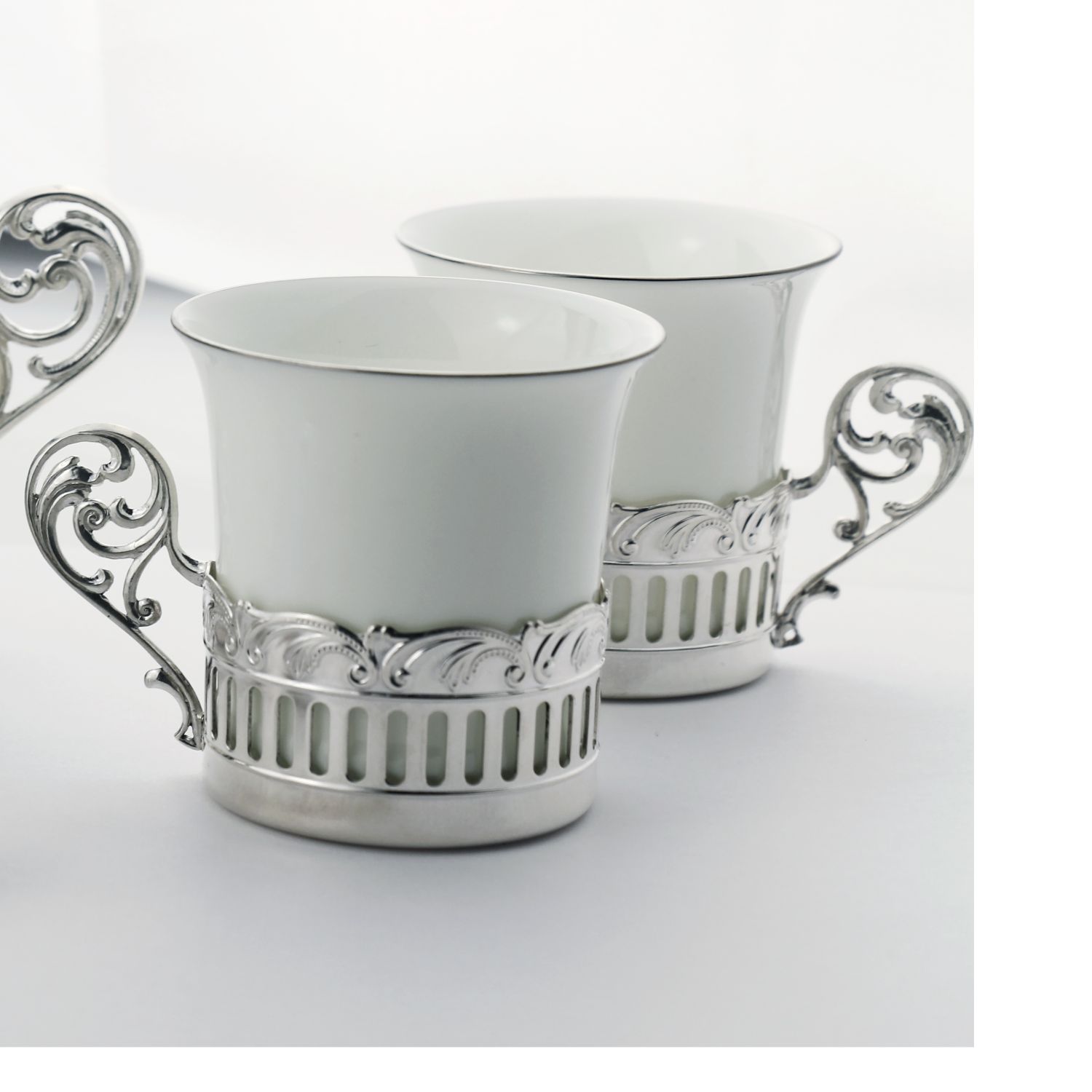 Набор кофейных чашек "Богема": ложка, чашка (Серебро 925)