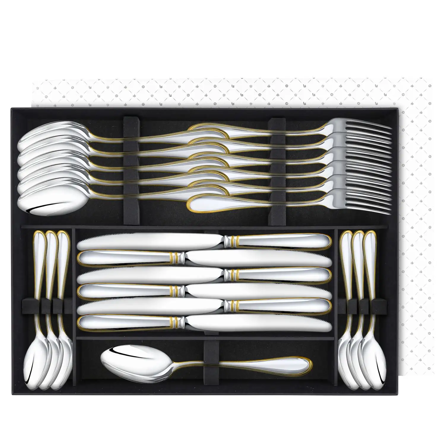 Набор столовый "Капелька": вилка, ложка, нож, чайная ложка посеребренный с позолотой, на 6 персон