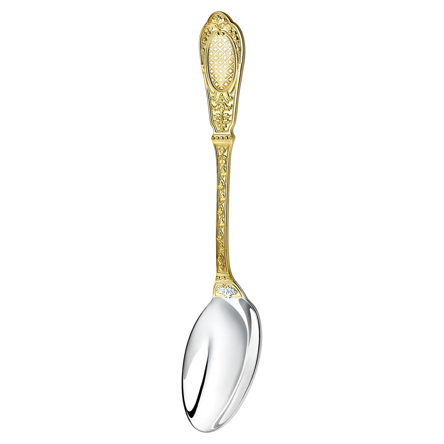 Набор столовый "Фамильный": вилка, ложка, нож, чайная ложка с гравировкой и позолотой (Серебро 925)