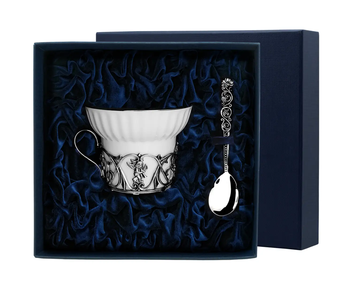 Изображение Набор чайная чашка "Ангел": ложка, чашка (Серебро 925)