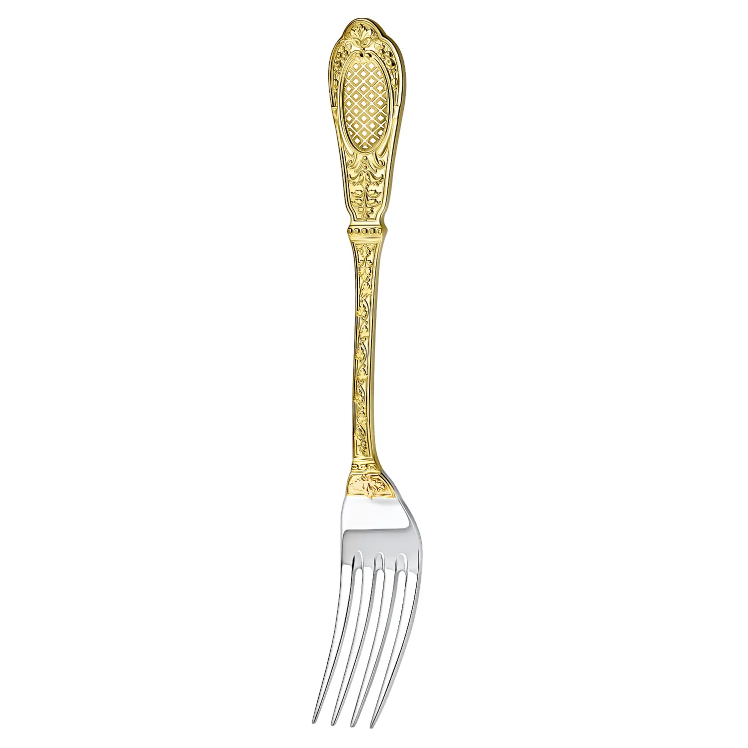 Набор столовый "Фамильный": вилка, ложка, нож, чайная ложка с гравировкой и позолотой (Серебро 925)